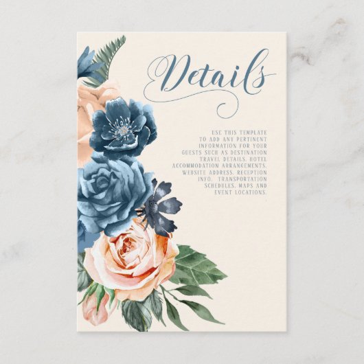 Carte D'accompagnement Détails du Mariage rose Blue/Peach ID584 (Devant)