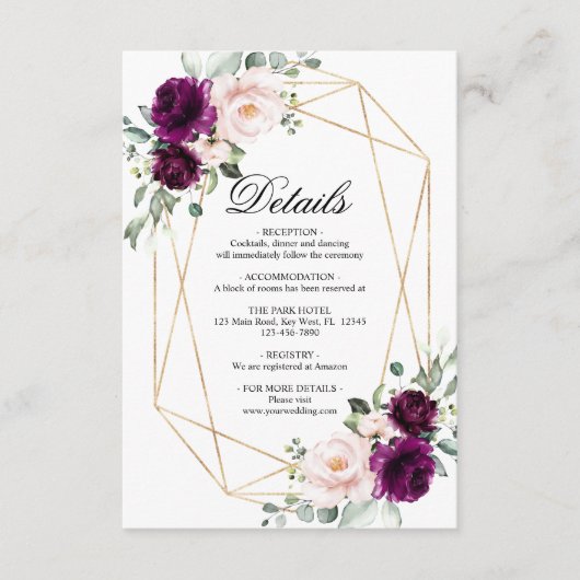 Carte D'accompagnement Détails du Mariage Rose violet et rose vif (Devant)