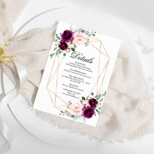 Carte D'accompagnement Détails du Mariage Rose violet et rose vif