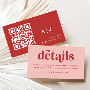 Carte D'accompagnement Détails du Mariage rouge et rose