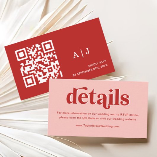 Carte D'accompagnement Détails du Mariage rouge et rose