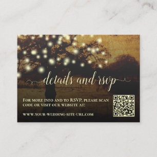 Carte D'accompagnement Détails du Mariage Rustic Tree Lights & RSVP QR Co