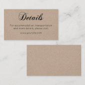 Carte D'accompagnement Détails du mariage rustique. Calligraphie de pays  (Devant / Derrière)