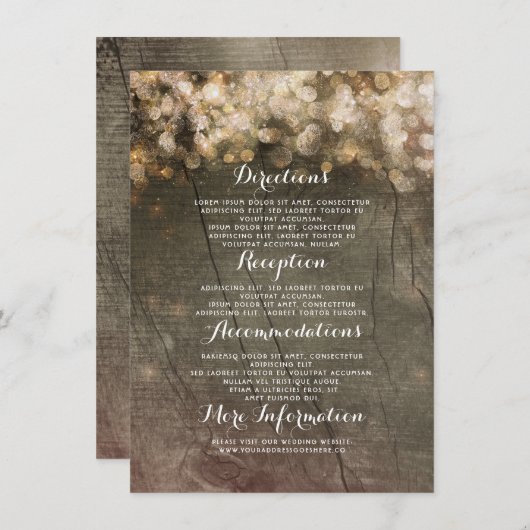 Carte D'accompagnement Détails du Mariage rustique Gold String (Devant / Derrière)