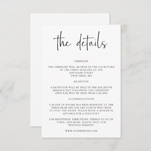 Carte D'accompagnement Détails du Mariage rustique Insertion d'invitation (Devant / Derrière)