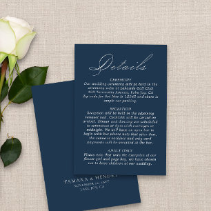 Carte D'accompagnement Détails du mariage Script de calligraphie bleu mar