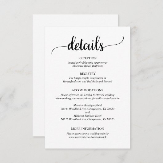 Carte D'accompagnement Détails du mariage, Script rustique (Devant / Derrière)