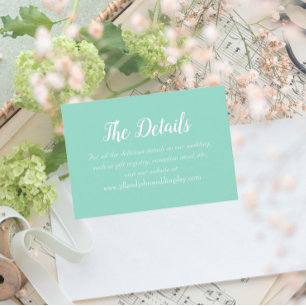 Carte D'accompagnement Détails du Mariage Seafoam Style simple