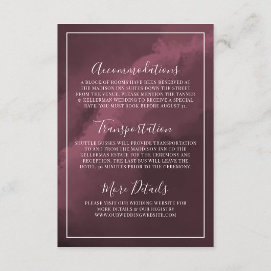 Carte D'accompagnement Détails du Mariage simple Bourgogne (Dos)