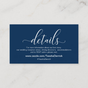 Carte D'accompagnement Détails du mariage, thème bleu marine moderne