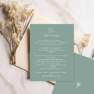 Carte D'accompagnement Détails du Mariage vert intemporel élégant