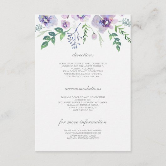 Carte D'accompagnement Détails du Mariage violet et bleu - Informations (Devant)