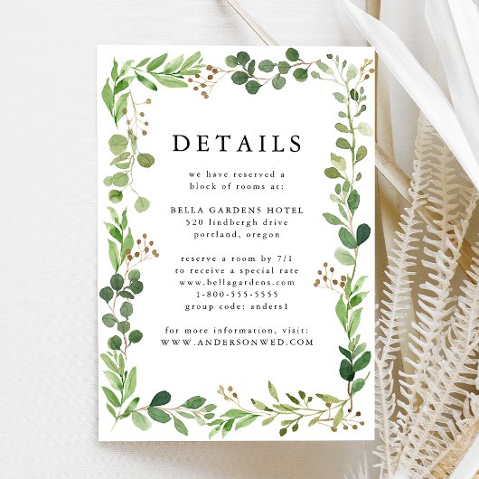 Carte D'accompagnement Détails du Mariage Watercolor Greenery