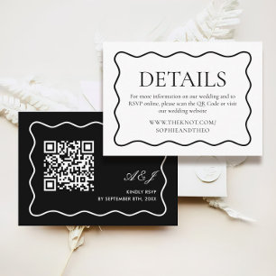 Carte D'accompagnement Détails du Mariage Wavy Black and White Old Money