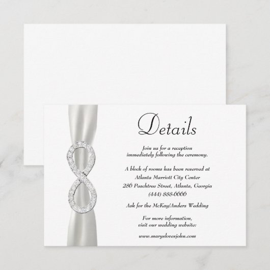 Carte D'accompagnement Détails du Mariage White Ribbon Diamond Infinity (Devant / Derrière)