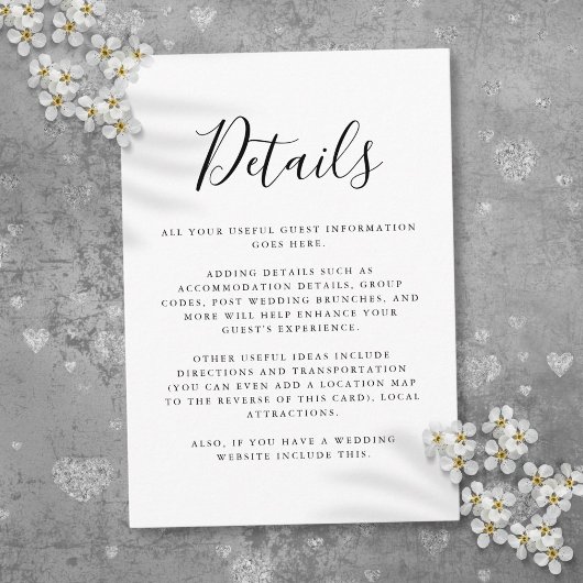 Carte D'accompagnement Détails du script d'information pour les invités e