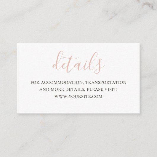 Carte D'accompagnement Détails du script rose simple. Site mariage modern (Devant)