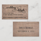 Carte D'accompagnement Détails du site Web de mariage Burlap & Script Élé (Devant / Derrière)