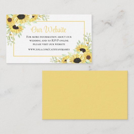 Carte D'accompagnement Détails du site web de mariage floral jaune tourne (Devant / Derrière)