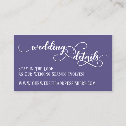 Carte D'accompagnement Détails du site Web mariage Élégant Script violet (Devant)