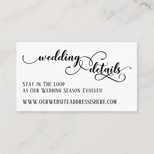 Carte D'accompagnement Détails du site Web mariage en Script détaillé, bl (Devant)