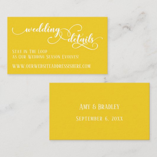 Carte D'accompagnement Détails du site web mariage Script Mustard Jaune (Devant / Derrière)