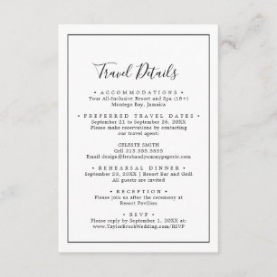 Carte D'accompagnement Détails du voyage de mariage de destination minima