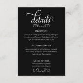 Carte D'accompagnement Détails élégants du Mariage de script noir et blan (Devant)