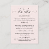 Carte D'accompagnement Détails élégants du Mariage rose de script (Devant)