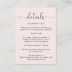 Carte D'accompagnement Détails élégants du Mariage rose de script