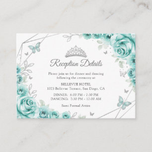 Carte D'accompagnement Détails Floraux Argent Turquoise de Quinceanera