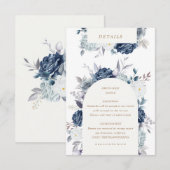 Carte D'accompagnement détails floraux bleus aquarelle (Devant / Derrière)
