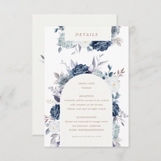 Carte D'accompagnement détails floraux bleus aquarelle voleurs (Devant / Derrière)