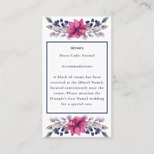 Carte D'accompagnement Détails Fuchsia Pink Navy Enseigne QR Code RSVP (Devant)