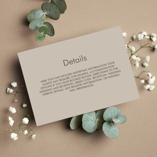 Carte D'accompagnement Détails Mariage beige simple