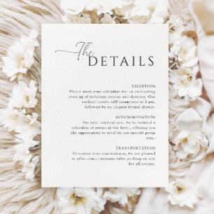 Carte D'accompagnement Détails mariage blanc simple et élégant