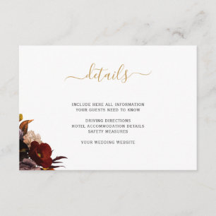 Carte D'accompagnement détails mariage bourgogne rustique automne floral