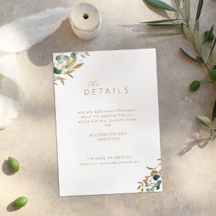 Carte D'accompagnement Détails mariage de l'eucalyptus rustique or vert