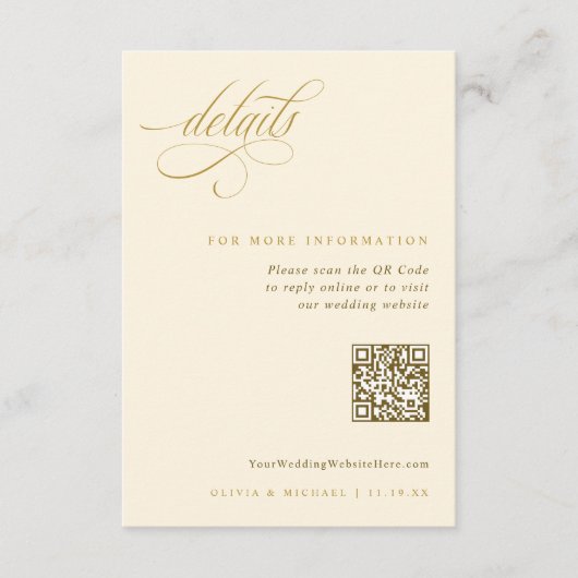 Carte D'accompagnement Détails Mariage Elegant Gold Ecru (Devant)