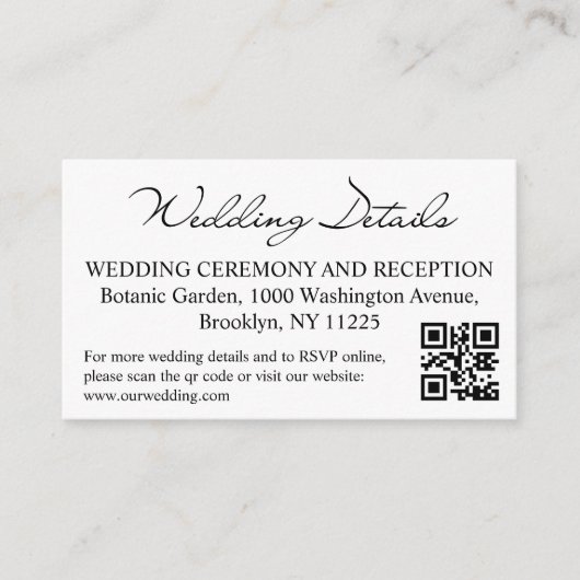 Carte D'accompagnement détails mariage et code rsvp qr photo moderne (Devant)