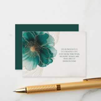 Carte D'accompagnement Détails Mariage Floral Turquoise Or