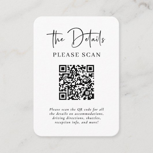 Carte D'accompagnement Détails Mariage moderne simple avec code QR (Devant)