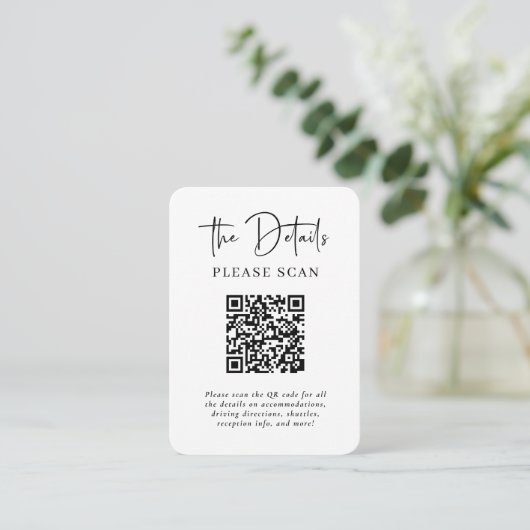 Carte D'accompagnement Détails Mariage moderne simple avec code QR (Debout devant)