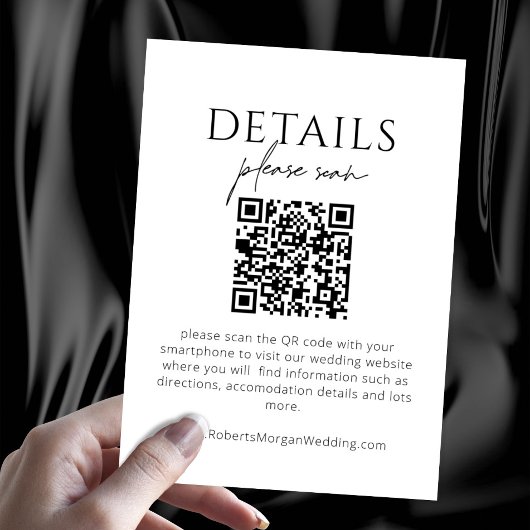 Carte D'accompagnement Détails Mariage moderne simple avec code QR