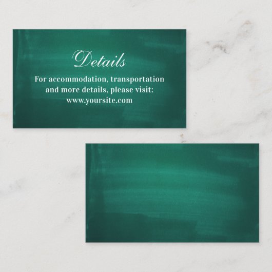 Carte D'accompagnement Détails mariage moderne vert foncé. Émeraude simpl (Devant / Derrière)