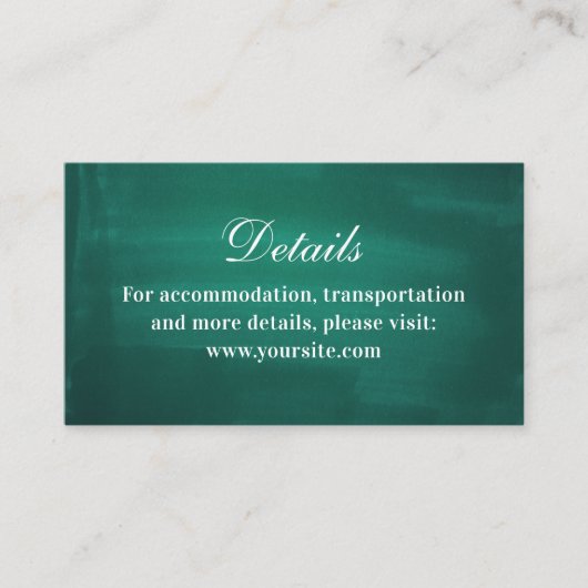 Carte D'accompagnement Détails mariage moderne vert foncé. Émeraude simpl (Devant)