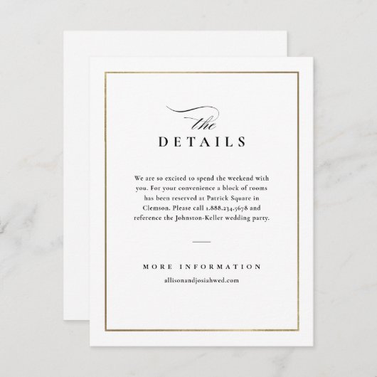 Carte D'accompagnement Détails Mariage noir et blanc classique (Devant / Derrière)