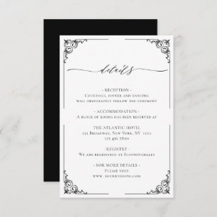 Carte D'accompagnement Détails Mariage Noir Et Blanc Simple Et Élégant
