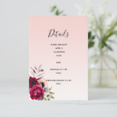 Carte D'accompagnement Détails mariage rose or bordeaux réception (Debout devant)