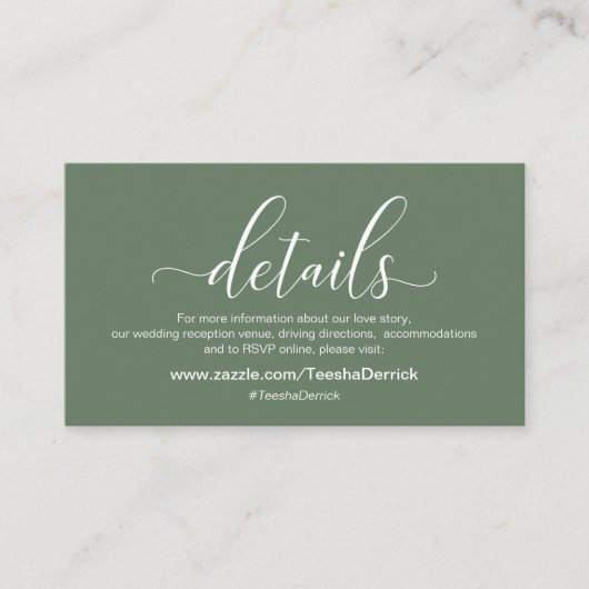 Carte D'accompagnement Détails mariage, Thème Vert Sage Moderne (Devant)